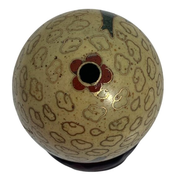 VTG Chinese Cloisonne Floral Enameled Egg Ornament Easter Gold Filigree + Base - Picture 5 of 9